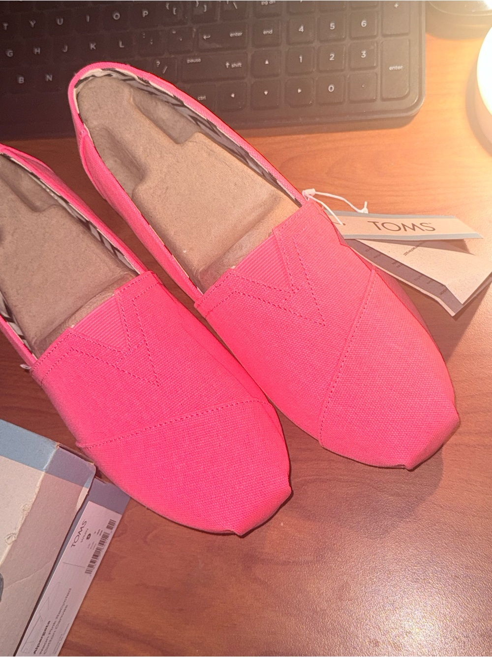 TOMS Women's Neon Pink Canvas Slip-On Moccasins